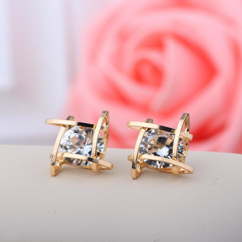 1 Pair Elegant Geometric Inlay Alloy Rhinestone Rhinestones Ear Studs display picture 1