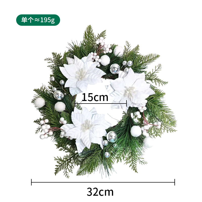 Adornos navideños, guirnaldas de piñas, flores decorativas de bolas rojas, puertas de guirnaldas de agujas de pino de alta gama, adornos de guirnaldas