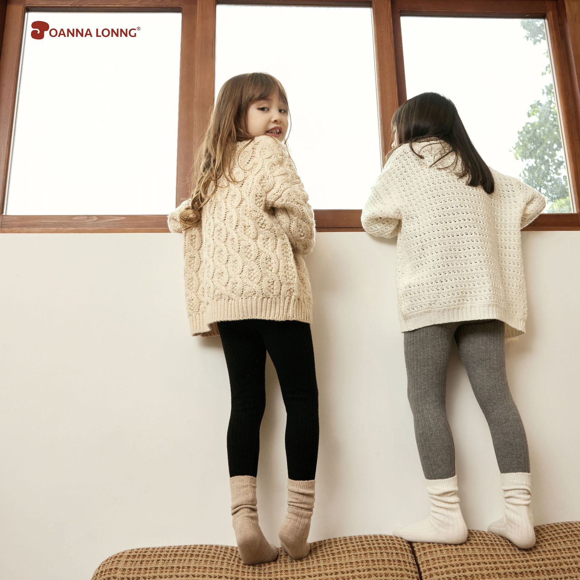 JOANNALONNG Kid's22秋冬儿童A类糯米棉混纺坑条九分宝宝打底裤