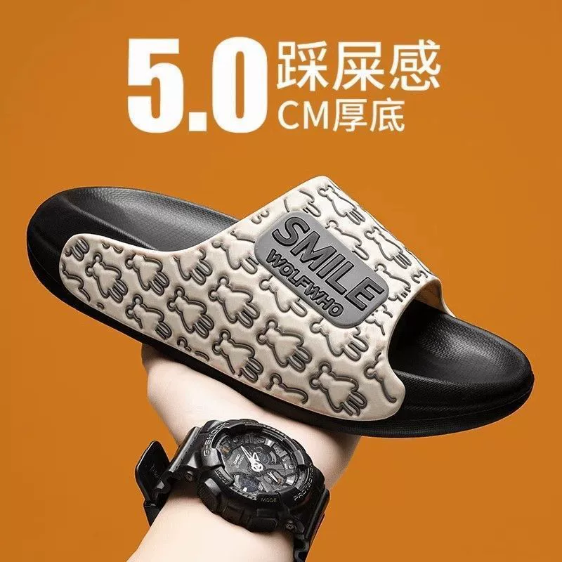 Новые мужские шлепанцы на толстой подошве для дома и ванной, нескользящие, удобные сандалии, пляжные шлепанцы, лето 2025