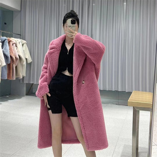 25 New Winter m Family Teddy Bear Sheep Shearling Lamb Fur All-In-One Outwear Mid-Length Lapel Fur Outwear