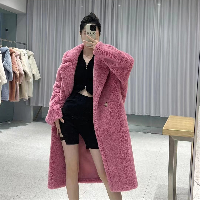 25 Winter New m Home Teddy Bear Sheep Shear Lamb Fur One-Piece Coat Mid-Length Lapel Fur Coat