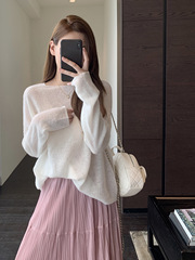 温柔甜美 马海毛混纺薄款显瘦长袖针织衫上衣女毛衣25秋新G083002