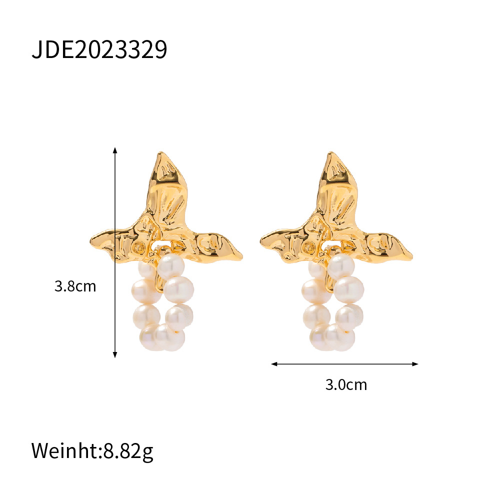 Retro Flower Copper Gold Plated Pearl Earrings 1 Pair