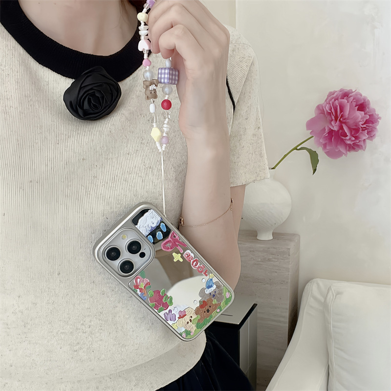 Girl ins espejo pintura al óleo oso para iPhone14 funda para teléfono móvil 15ProMax Apple 12/13 nuevo 15