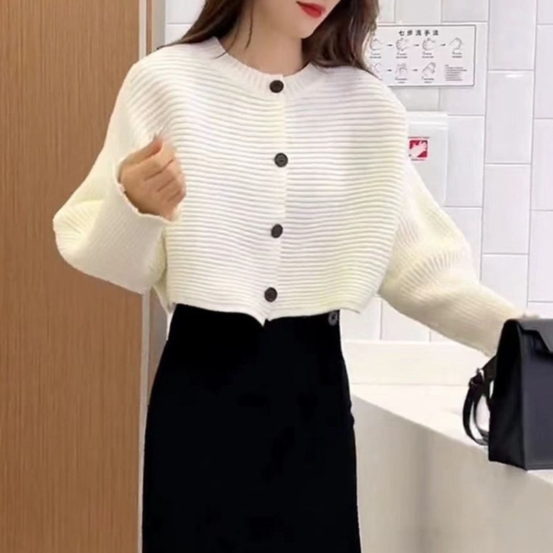 2025秋冬季新款慵懒风宽松蝙蝠袖针织开衫女百搭休闲短款毛衣外套|undefined