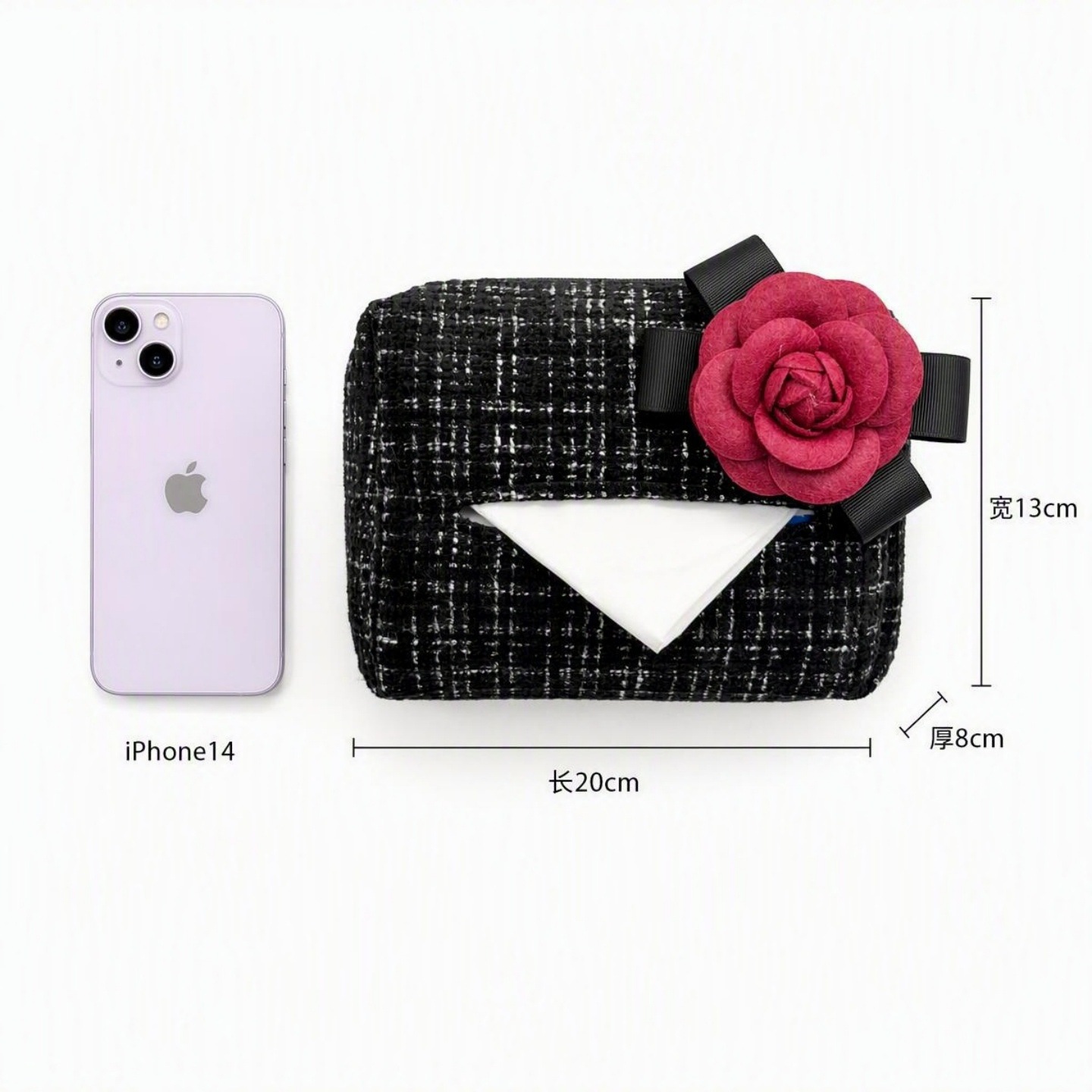 Elegant car tissue box for women, high-end car tissue holder, creative diamond-embellished camellia car tissue hanging bag