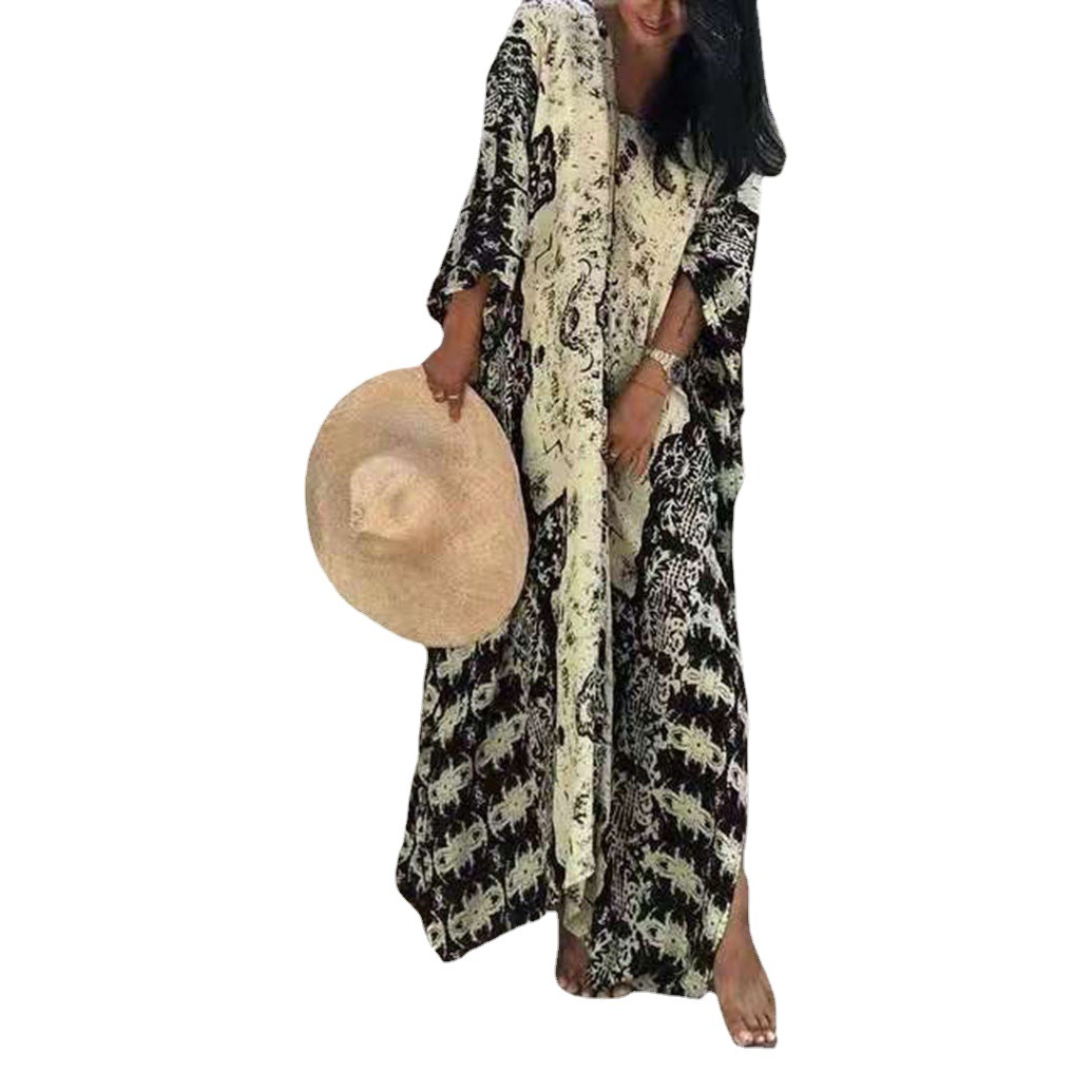 Blusa de playa nueva túnica elástica de cuatro lados suelta más tamaño Vestido de playa bikini camisa de protección solar 1D119