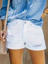 W 56028 Elastic Ripped Cuff Shorts Ůʿţ�ж̿� �羳��