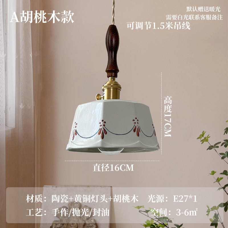 Chandelier de latón japonés retro dormitorio ventana flotante esmaltada lámpara cerámica pintada a mano simple comedor bar lámpara de puerta de entrada
