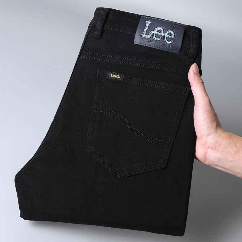 European High-end LE Embroidered E Men's Jeans Light Business Black Autumn and Winter Slim-fit Small Straight Stretch Men's Trousers