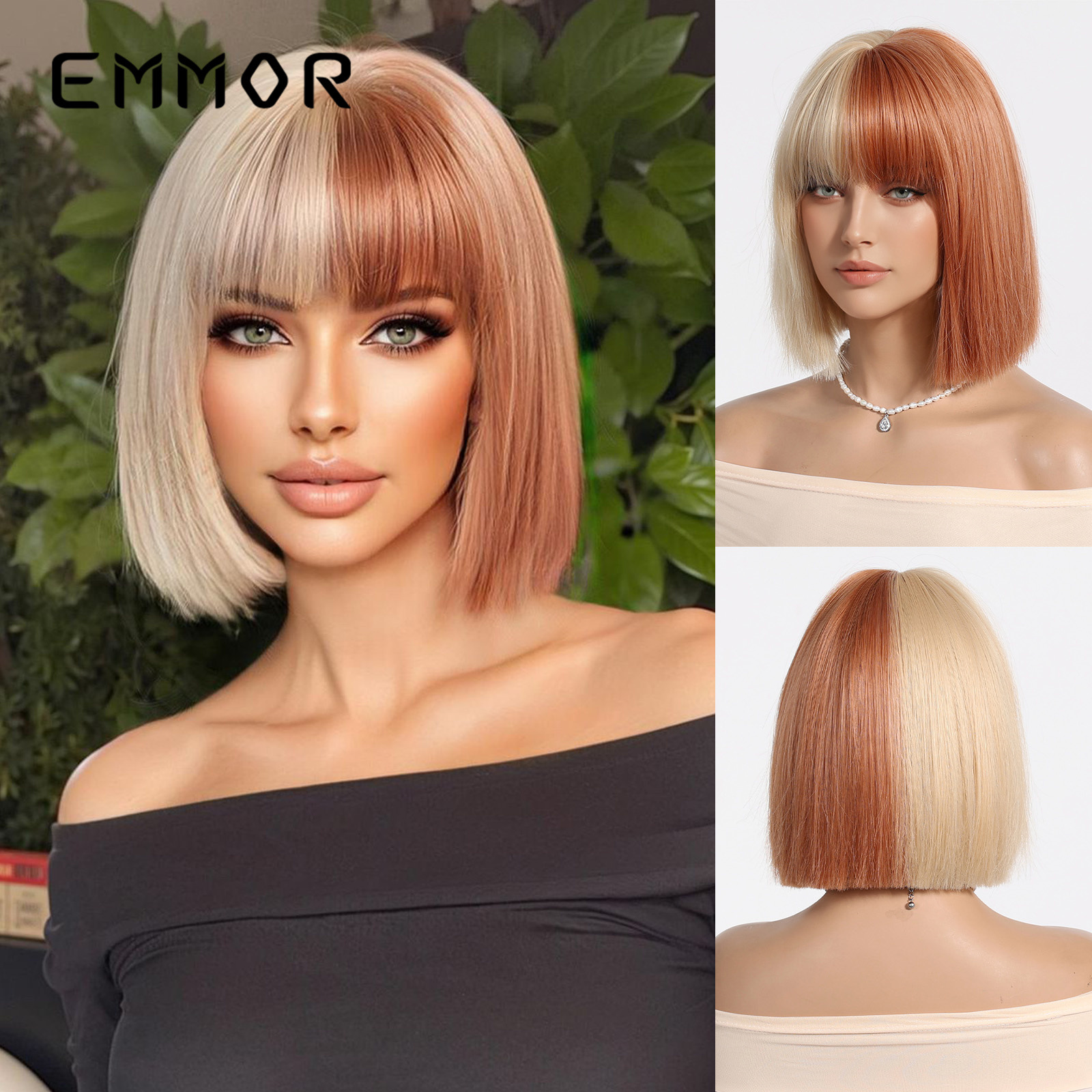 Transfronterizo flequillo negro marrón teñido púrpura Pelo Corto Bobo clavícula pelo completo cabeza cubierta en línea celebridad COS personalidad peluca