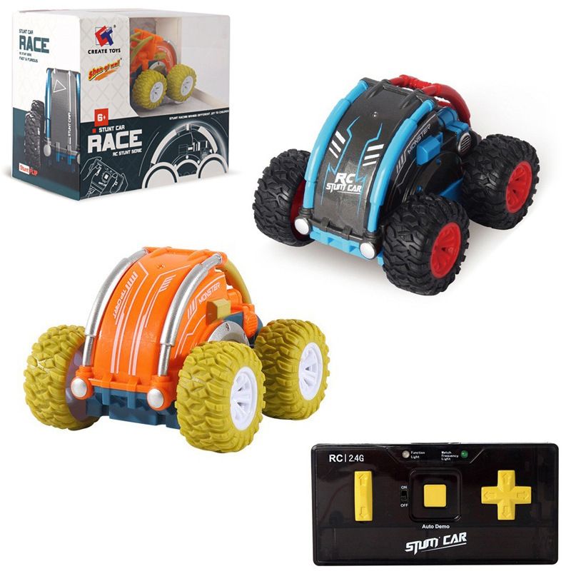 Cross-Border 2.4g Remote Control Stunt Car with Flip Function, Remote-Controlled Rotating Double-Sided Roll-Over, Continuous Spinning Children's Toy Car, Special Offer