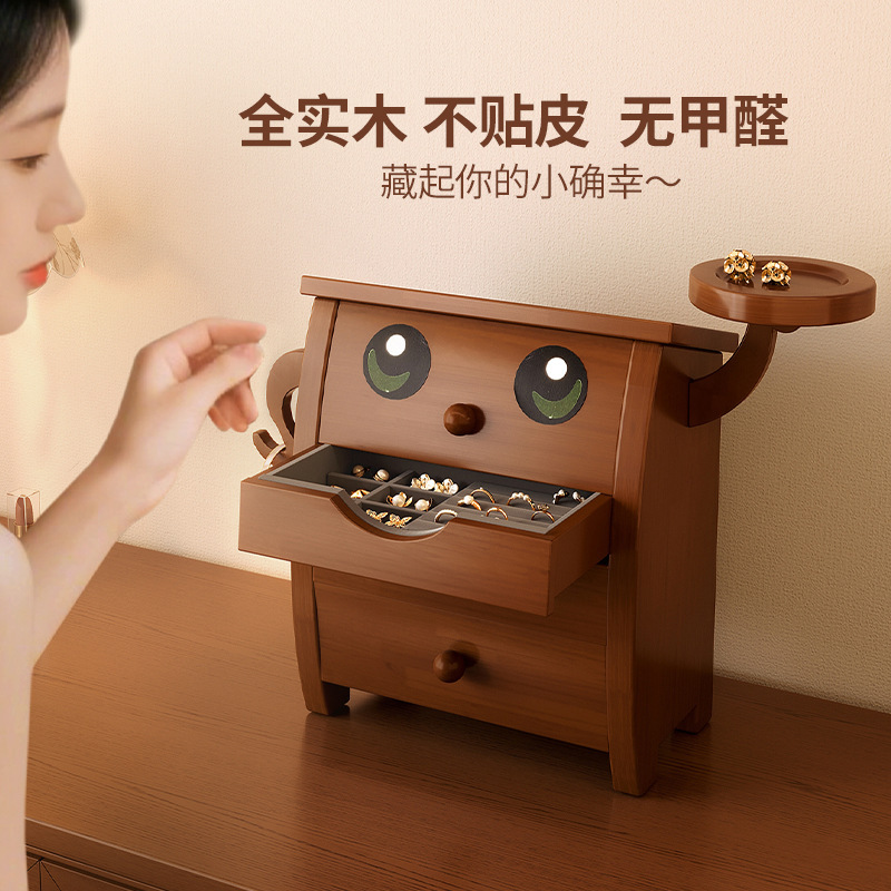 Caja de joyería de madera sólida caja de almacenamiento de escritorio exquisita 2025 caja de joyería de oro para regalos de boda collar caja de exhibición de joyería