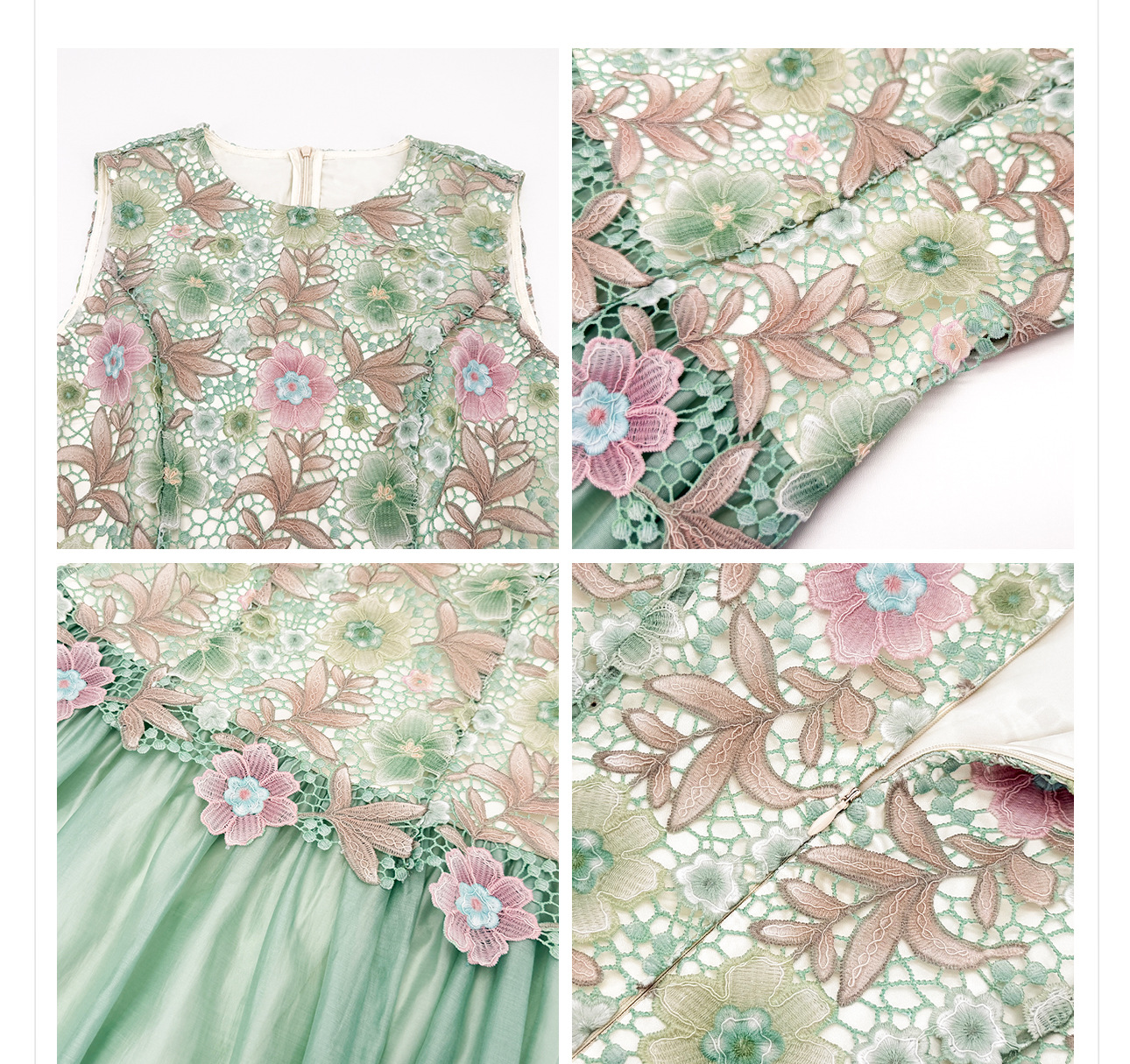 Đầm maxi thêu hoa ren nổi — Xanh lá cây nhạtcolor chi tiết 19