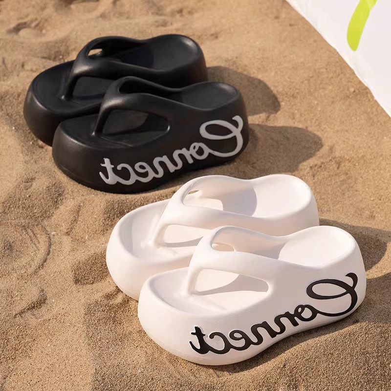 top Quality New Thick-Soled Letter-Printed Flip-Flops Women, Fashionable For Outdoor Wear, Height-Increasing And Comfortable, Summer_voghion.com