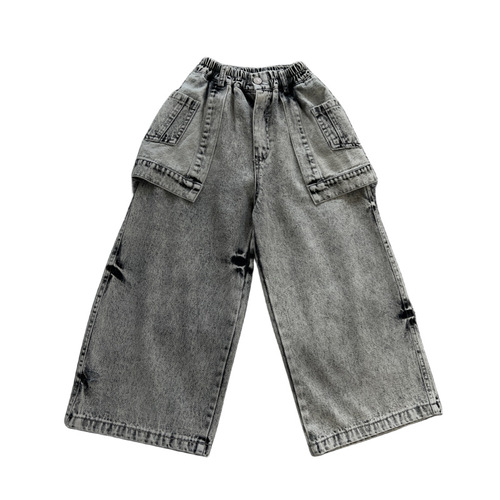 Boys' Jeans with Waist Seal 2024 Spring Children's Casual Pants for Boys Stylish One-Piece Pants