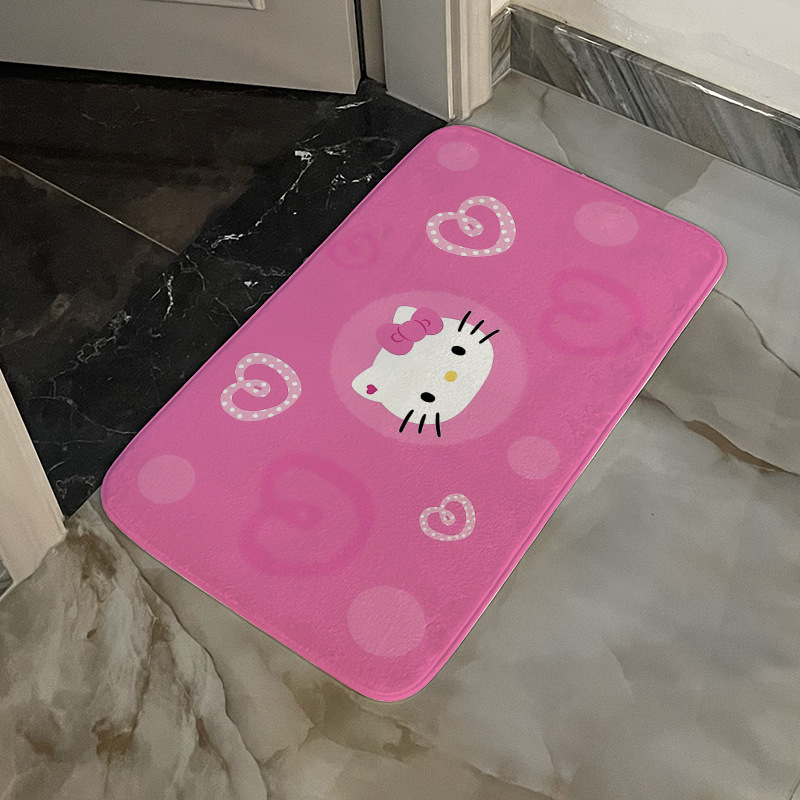代发凯蒂猫卡通浴室垫家居装饰地毯卫生间脚垫法兰绒印花防滑地垫|undefined