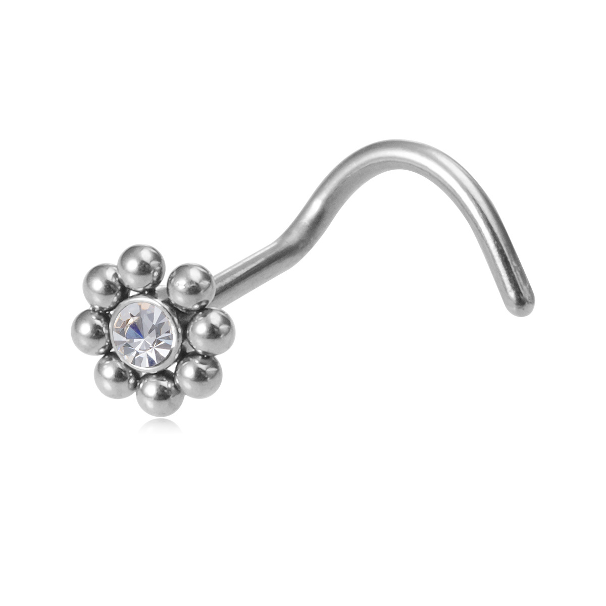 Bijou de nez bicolore plaqué or, en acier inoxydable, orné d'une fleur incrustée de diamants et d'une bordure en forme de tournesol incurvée._voghion.com