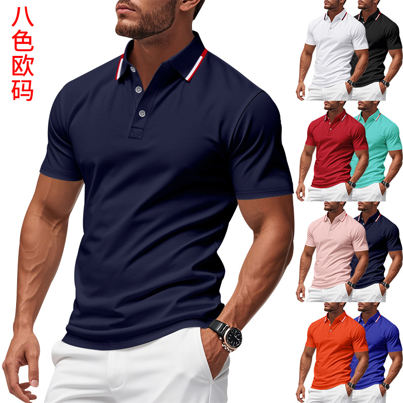 Amazon Cross-border Solid Color Short-sleeved T-shirt Men's Summer Hot Sale Men's Casual Business Golf Quick-dry Polo Shirt