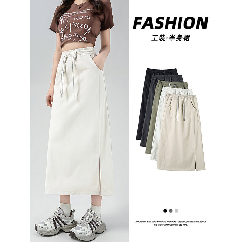 Gray Slit Workwear Skirt for Women, Spring/Summer 2026 New High-Waisted Slimming A-Line Skirt, Mid-Length Petite Skirt