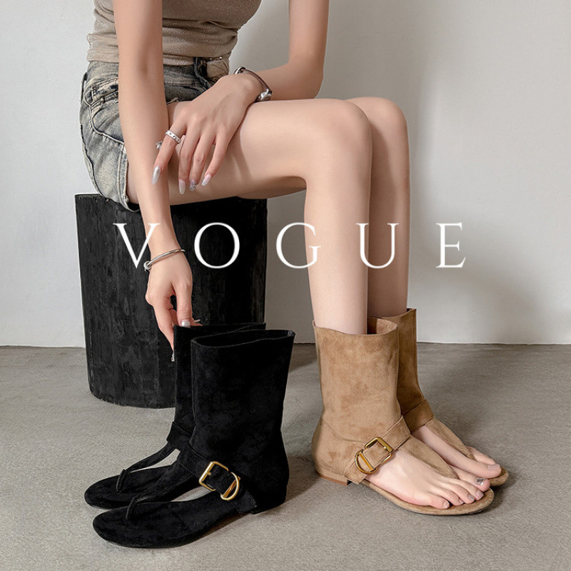 Very Good-Looking 2025 New Retro Thong Sandals, Summer Short Boots, Western Boots, Martin Women's Boots, Not Tiring for Feet, with Skirts