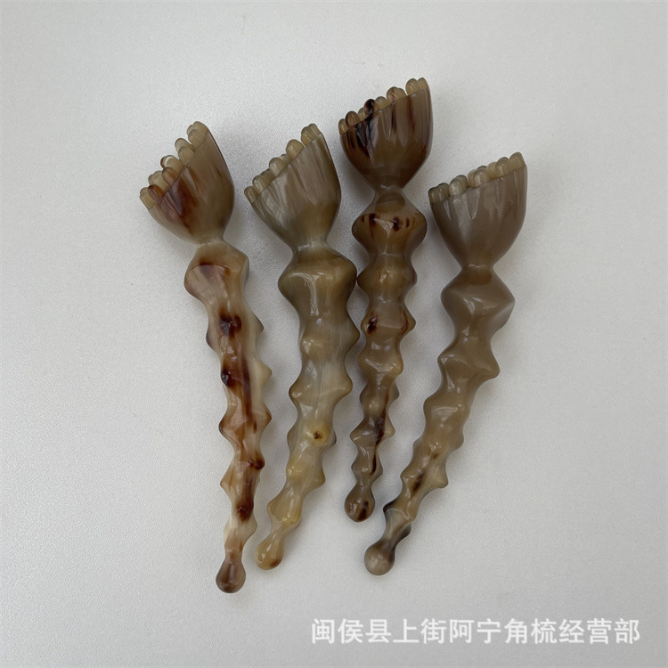 Horn Facial Massage Stick Gujiao Lianpeng 18 Bead Lotus Design Hand Carved Guasha Tool Portable Acupoint Massage Comb overview