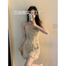 名媛气质小香风裙子小礼服生日闪闪高级质感亮片亮晶晶的连衣裙