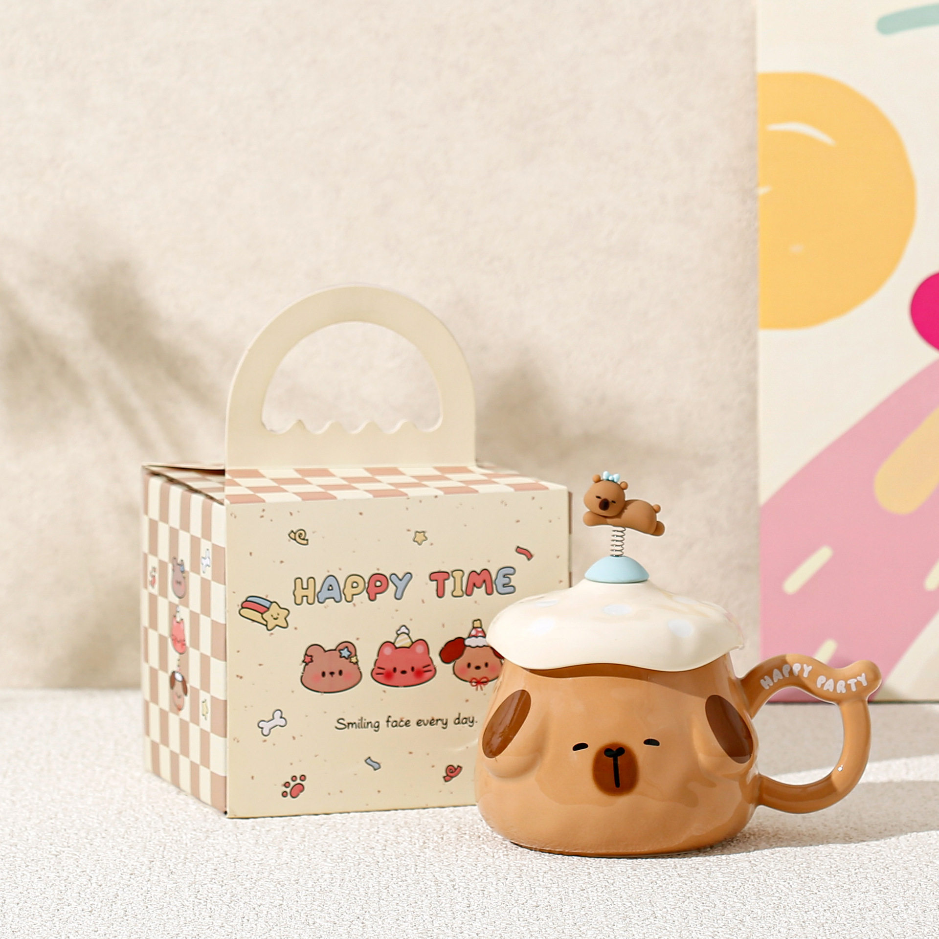 Curioso primavera pequeño animal cabeza de hongos cajas de regalo de alto valor de visualización sistema de curación taza de agua para un regalo de cumpleaños de una amiga