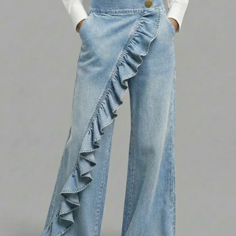 2026 New European and American Cross-Border Amazon Hot-Selling Spring and Summer Women's Retro Irregular Mid-Waist Genuine Denim Pants 2026 New European and American Cross-Border Amazon Hot-Selling Spring and Summer Women's Retro Irregular Mid-Waist Genuine Denim Pants
