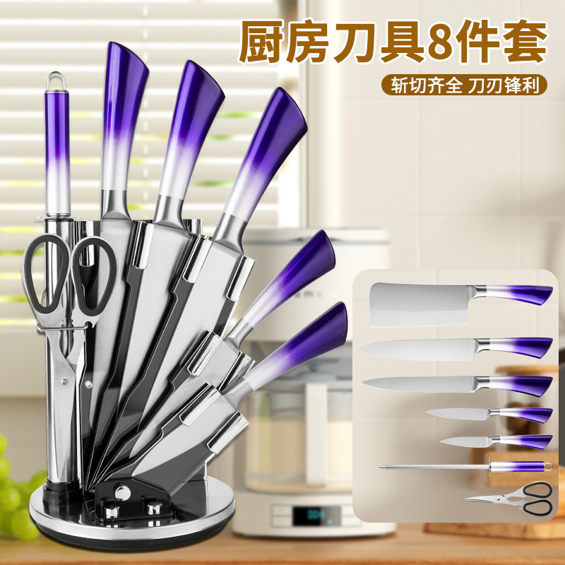 Punto de fábrica Acero inoxidable Cuchillo de mango hueco Cuchillo de herradura Juego de 8 piezas Asiento giratorio de acrílico Juego de 8 piezas Cuchillo