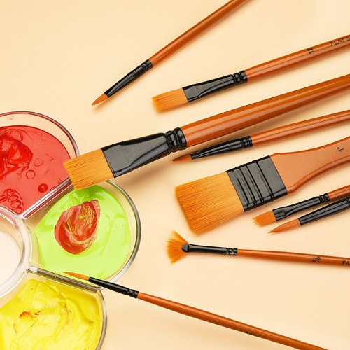 Factory direct supply oil paint brush set 10 nylon gouache brushes student hand-painted art brush row oil paint brush