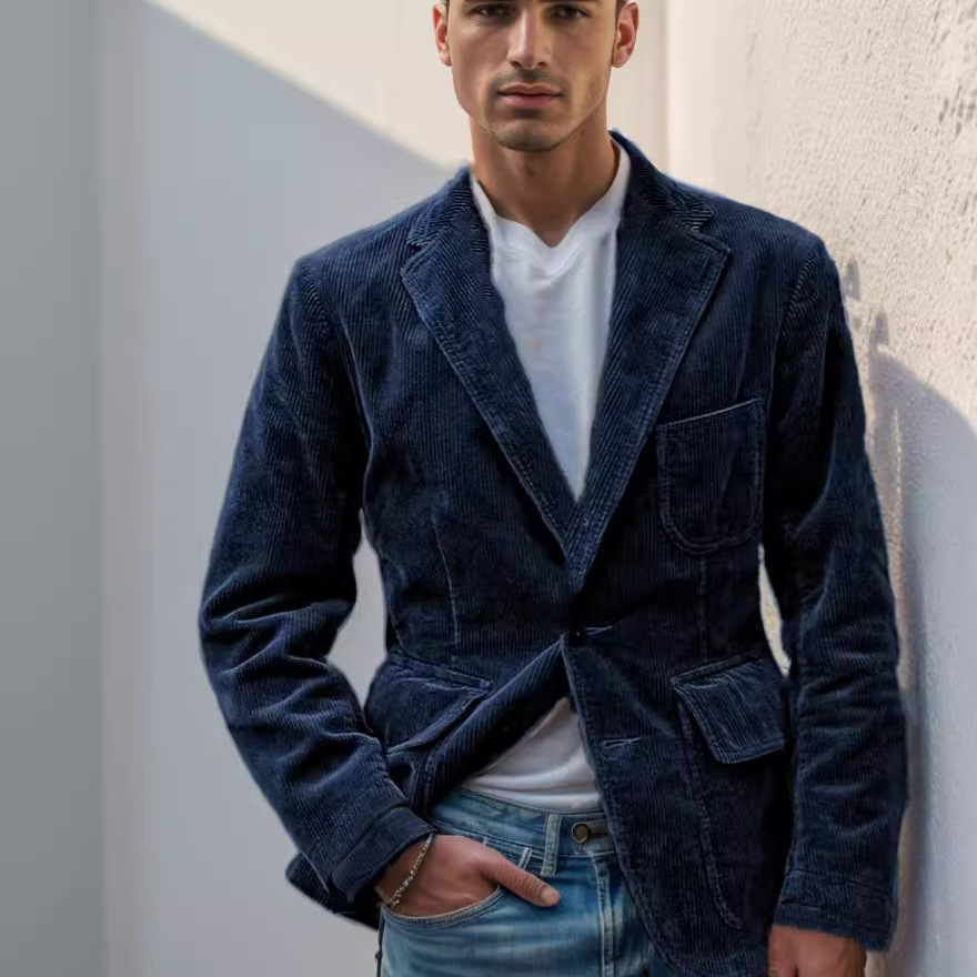 Spring and Autumn corduroy casual men's suit jacket_voghion.com