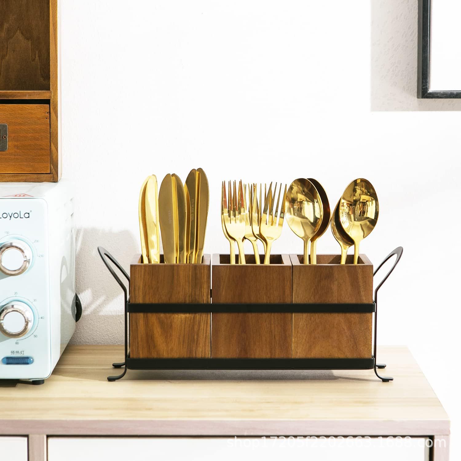 Cross-Border Iron Art Combined with Tableware Storage Box, Farmhouse Kitchen Organizer Box, Multi-Compartment Classification Storage Box, Knife and Fork Storage Box