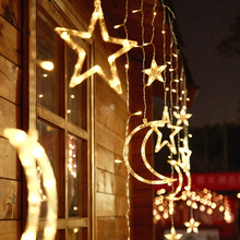 窗帘灯led星月灯太阳能灯串星星灯圣诞节庭院装饰户外露营彩灯