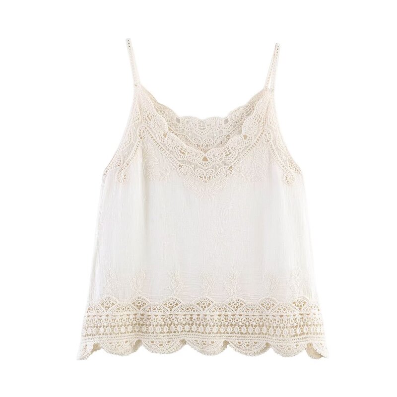 Cross-Border Women's Clothing 2026 Summer New Style Hollow-Out Strap Knit Patchwork Crochet V-Neck Sleeveless Lace Versatile Tank Top Cross-Border Women's Clothing 2026 Summer New Style Hollow-Out Strap Knit Patchwork Crochet V-Neck Sleeveless Lace Versatile Tank Top
