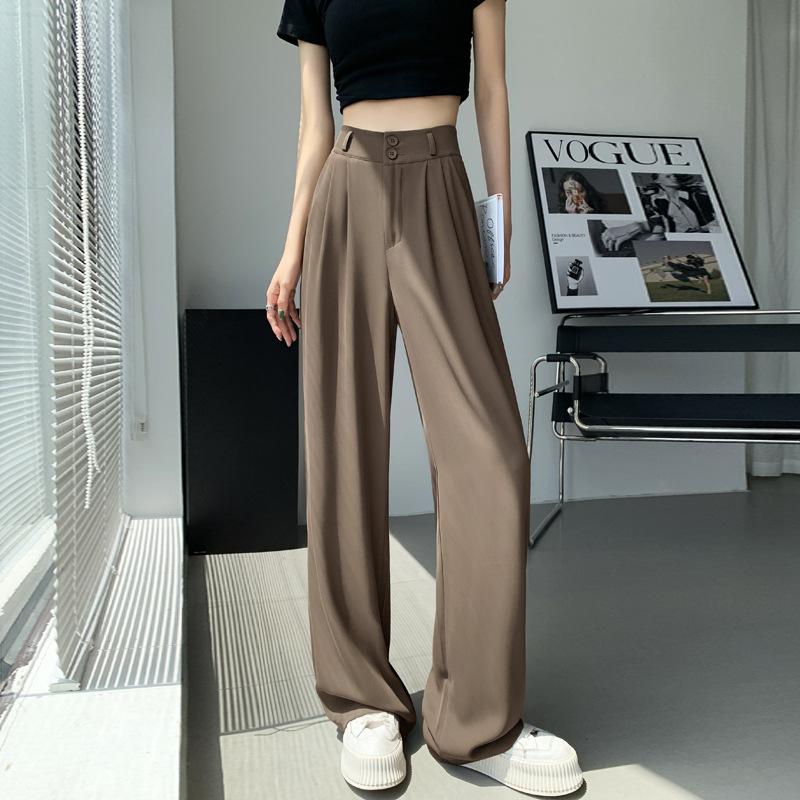 2025 Summer New Drape Suit Pants Women's Slim Straight-Leg Pants High Waist Narrow Wide Leg Pants Casual Pants