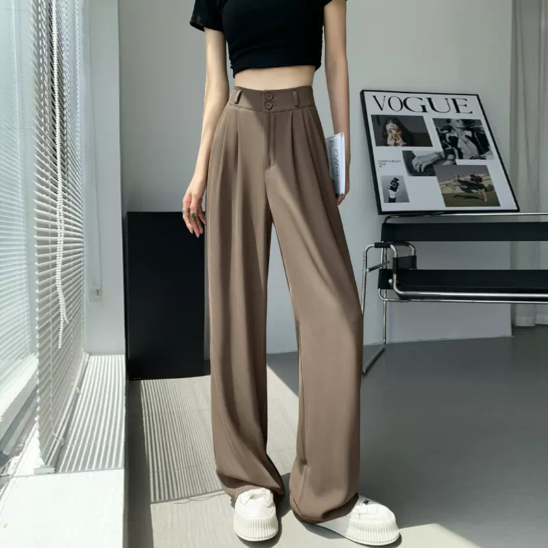 2025年夏季新款垂感西装裤女显瘦直筒裤子高腰窄版阔腿裤休闲裤子