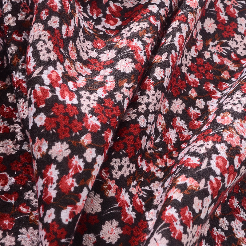 Estilo étnico retro europeo y americano rojo pequeño estampado floral bufanda de seda cáñamo largo de doble uso chal de algodón y lino sensación bufanda