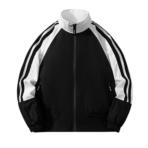 Men's Spring and Autumn Jacket, Sporty Casual Youth Embroidered Zip-Up Jacket with Fleece Lining