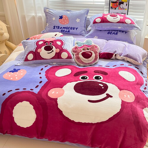 Disney milk velvet four-piece winter thickened double-sided velvet cartoon warm coral velvet three-piece bed set Nantong