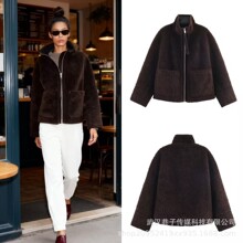 速卖通爆款批发秋冬新款欧美风女装时尚百搭半高领皮毛一体外套