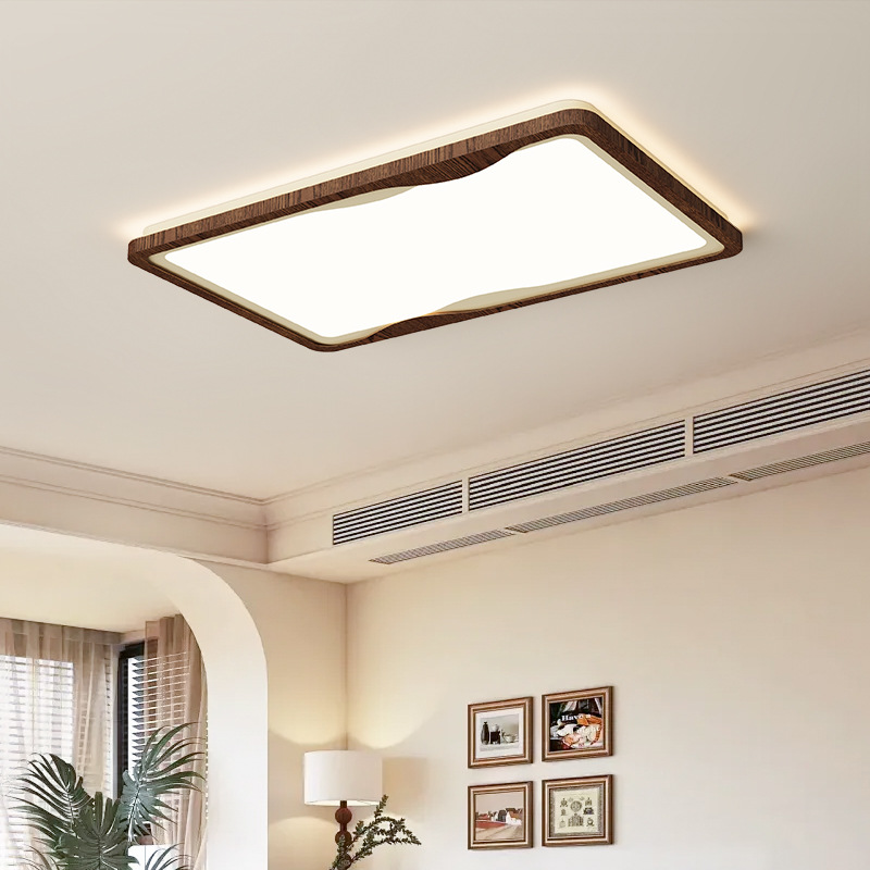 Lámpara de techo de sala de estar, estilo antiguo, color de nogal, personalidad creativa, lámpara de protección ocular de viento silencioso, lámpara de estudio de dormitorio de viento crema