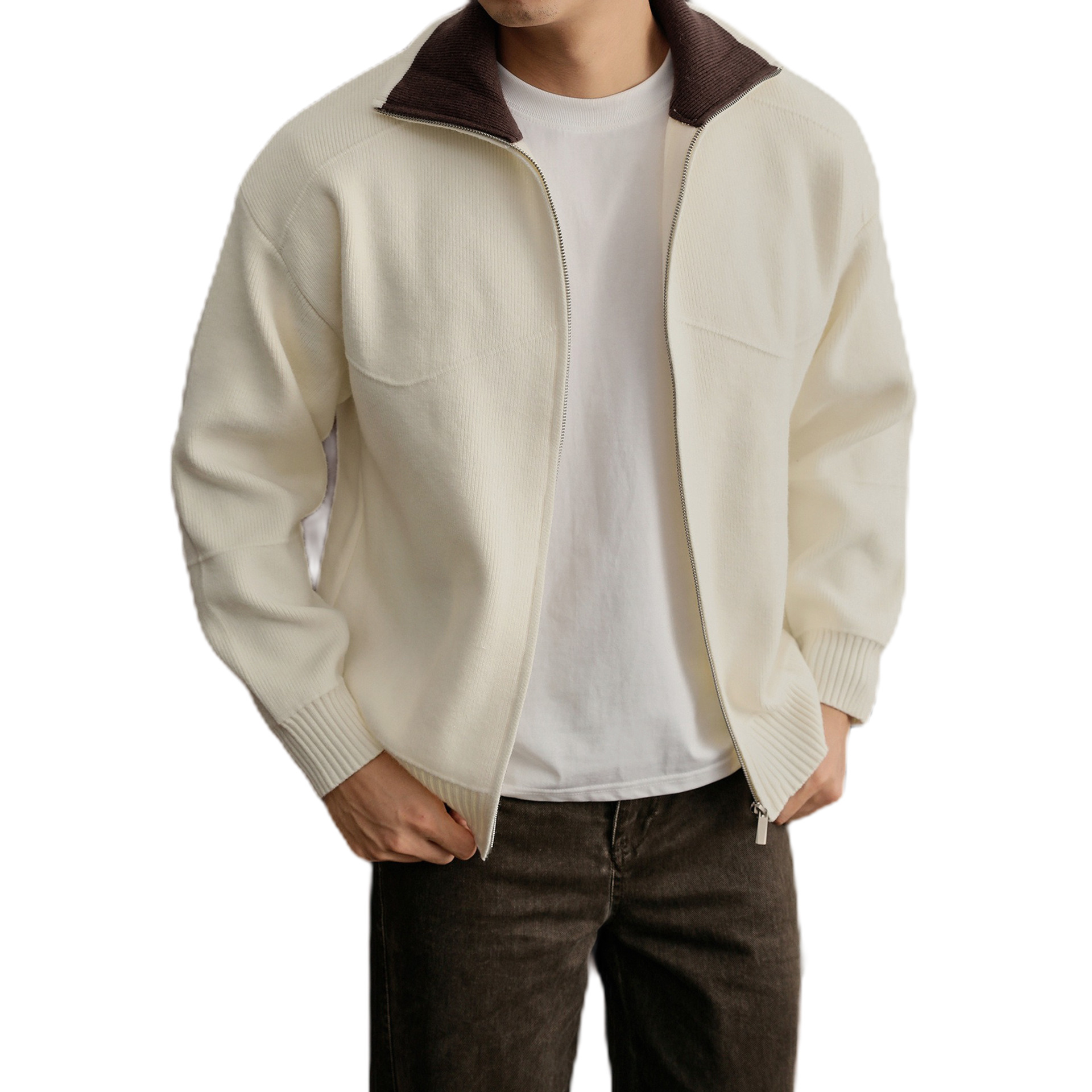 Explosiones transfronterizas europeas camisas de punto de tamaño grande suéter hombre polo camisa con la solapa cardigan chaqueta de negocios fábrica de tendencia mayorista