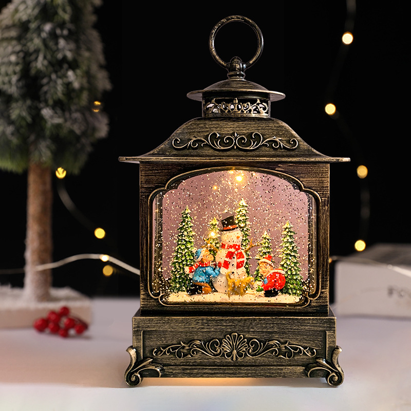 Regalo de Navidad copo de nieve deseando luz muñeco de nieve luz nocturna caja de música bola de cristal caja de música Luz de viento para niños Juguetes