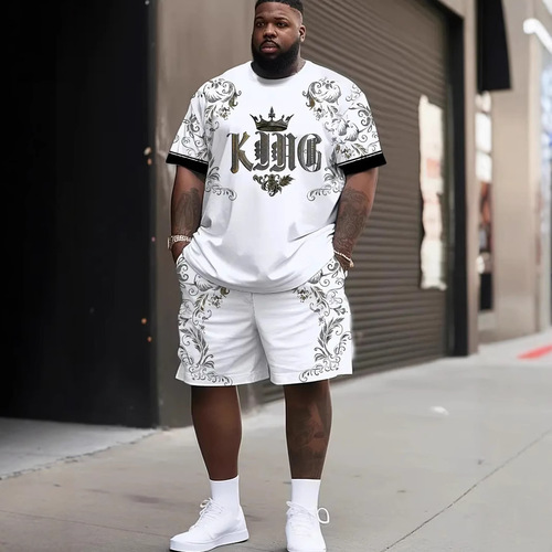 European and American summer T-shirt shorts set pattern crown 3D digital print casual beach set