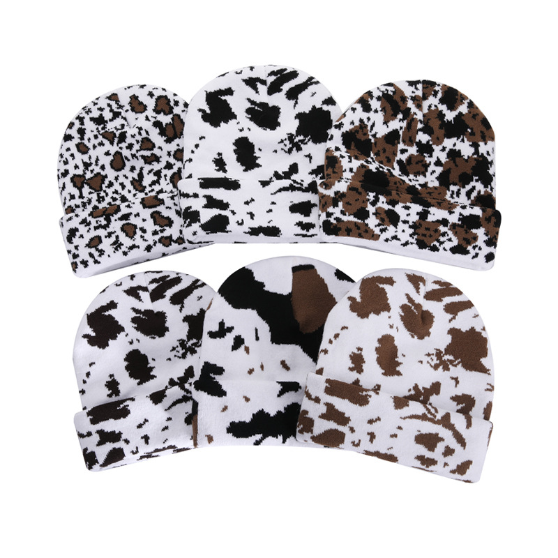 Autumn and winter face small thermal hat student cute leopard print cow knitted hat woolen hat Internet celebrity_voghion.com