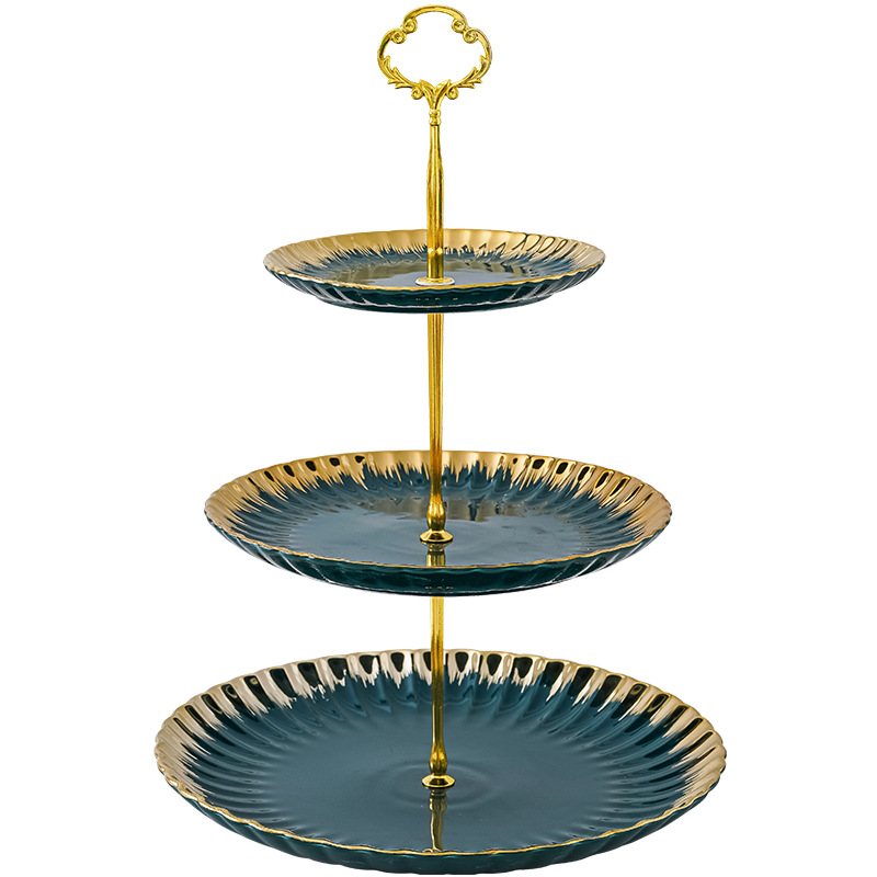 Luz de lujo de tres capas Placa de fruta cerámica de estilo europeo hogar sala de estar mesa de café creativo exquisito multi-capa snack seco fruta caramelo placa