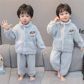 儿童睡衣新款秋冬季男童保暖考拉绒卡通加厚宝宝套装家居服珊瑚绒