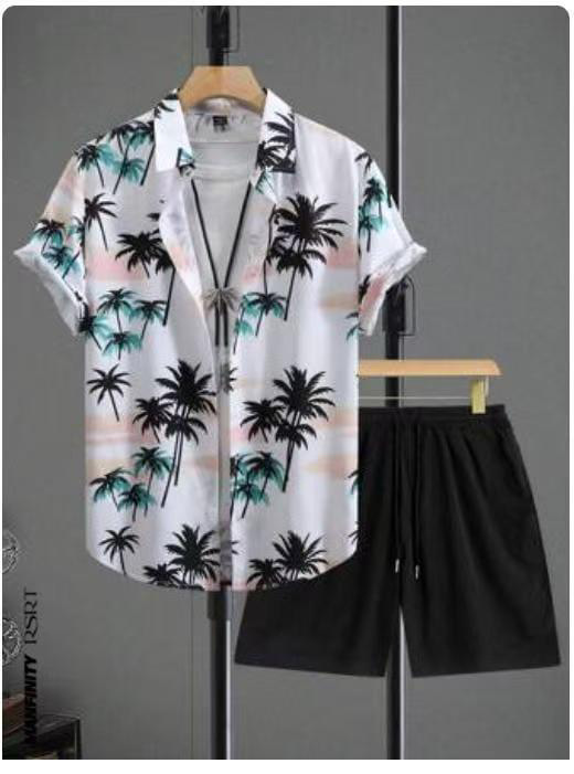 2024 europeo y americano transfronterizo verano AliExpress camisa de hombre casual suelto pantalones cortos de manga corta traje de playa impresión 3D